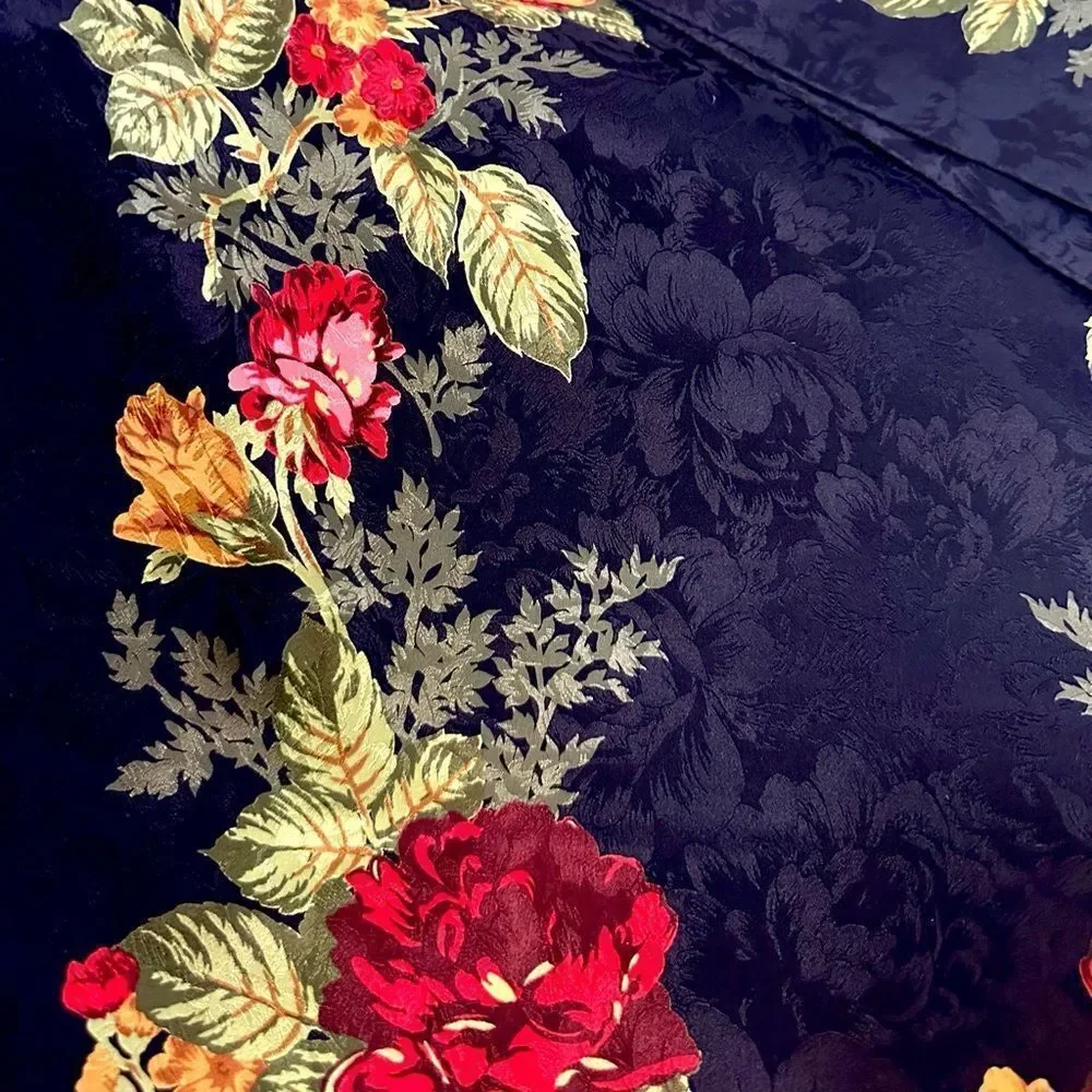 Ann Taylor Silk Oblong Scarf Large Black Jacquard Floral Print 18x70